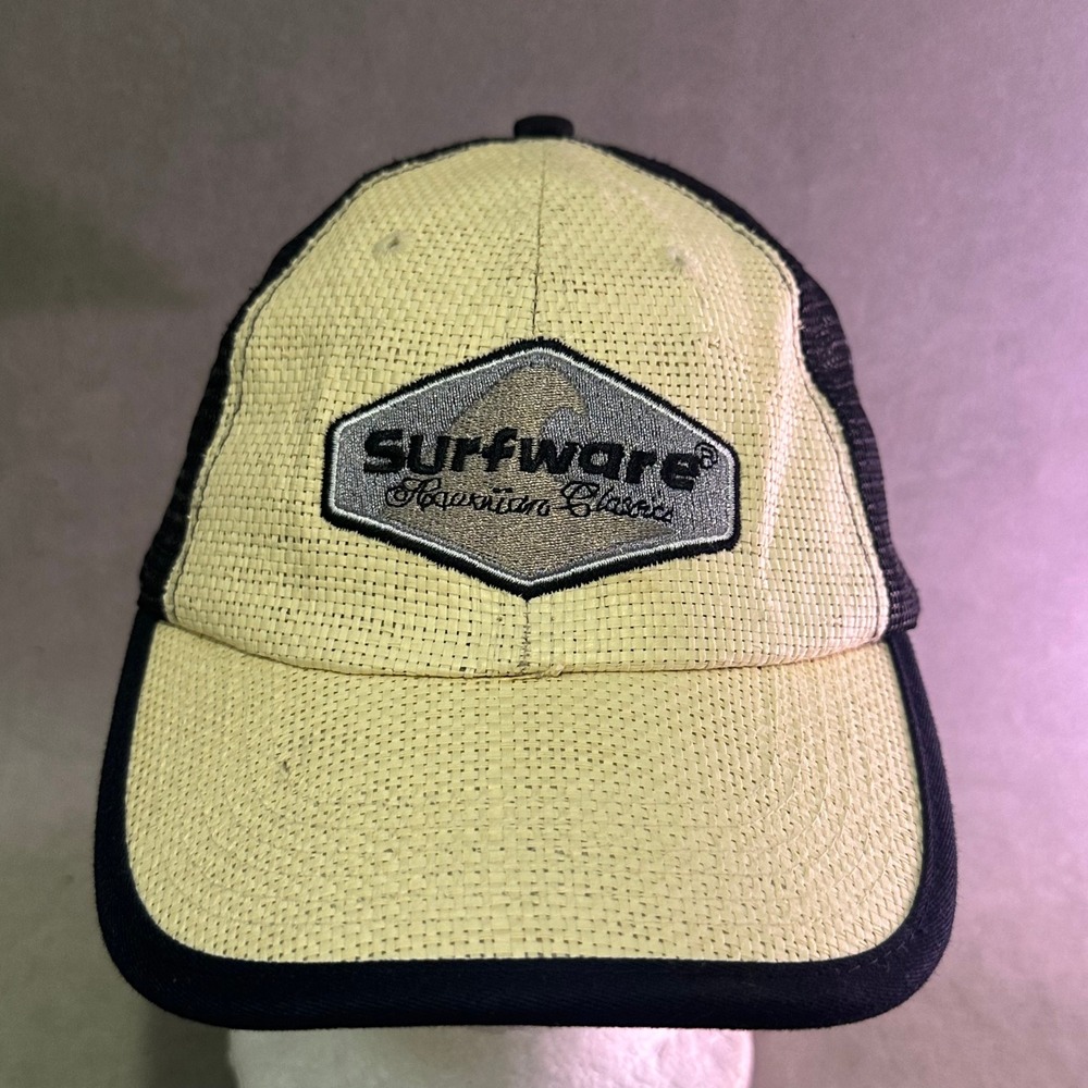 Surfware‎ Hawaiian Classics Straw Woven Trucker Hat Black Mesh Snapback Cap